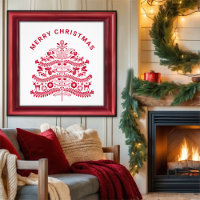 Red Scandinavian Folk Art Christmas Tree