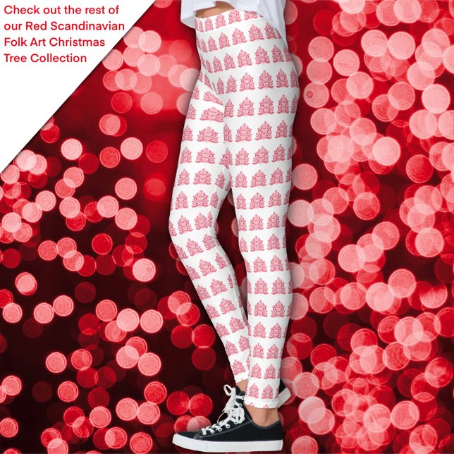 Red Scandinavian Folk Art Nordic Christmas Tree Leggings (Creator Uploaded)