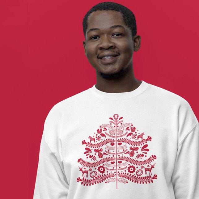 Red Scandinavian Folk Art Nordic Christmas Tree Sweatshirt (Creator Uploaded)
