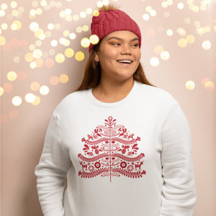 Red Scandinavian Folk Art Nordic Christmas Tree Sweatshirt