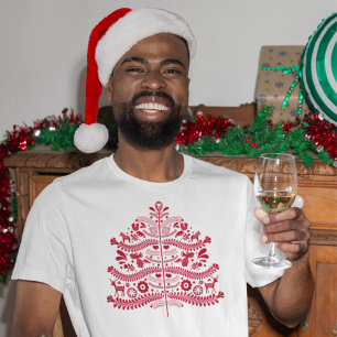 Red Scandinavian Folk Art Nordic Christmas Tree T-Shirt