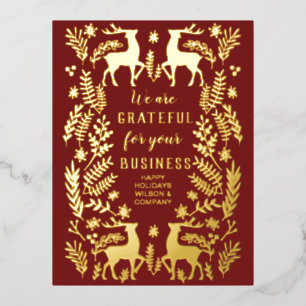 Red Scandinavian Nordic Reindeer Business  Foil Holiday Postcard