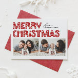 Red Scandinavian Two Photo Christmas Holiday Card<br><div class="desc">Send holiday cheer with our customisable two-photo Christmas card, featuring charming Scandinavian-style typography. This photo collage Christmas card beautifully blends modern aesthetics with festive spirit, allowing you to showcase two of your favourite photos. The modern typography is complemented by a minimalist design that captures the essence of Scandinavian style, making...</div>