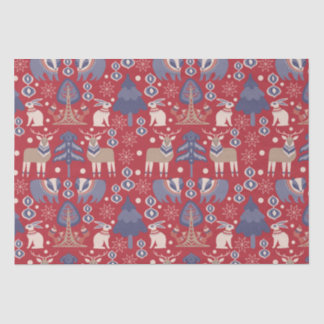 Red Scandinavian Winter Reindeer Rabbit Tissue Paper