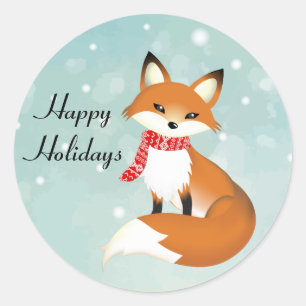 Red Scarf Fox Season's Greeting Stickers