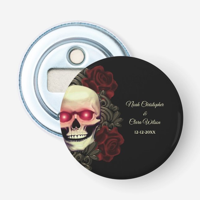 Red Scary floral dark moody gothic skull halloween Bottle Opener (Front)