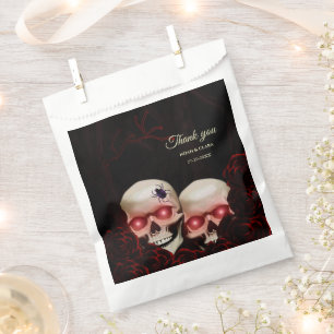Red Scary floral dark moody gothic skull Halloween Favour Bags