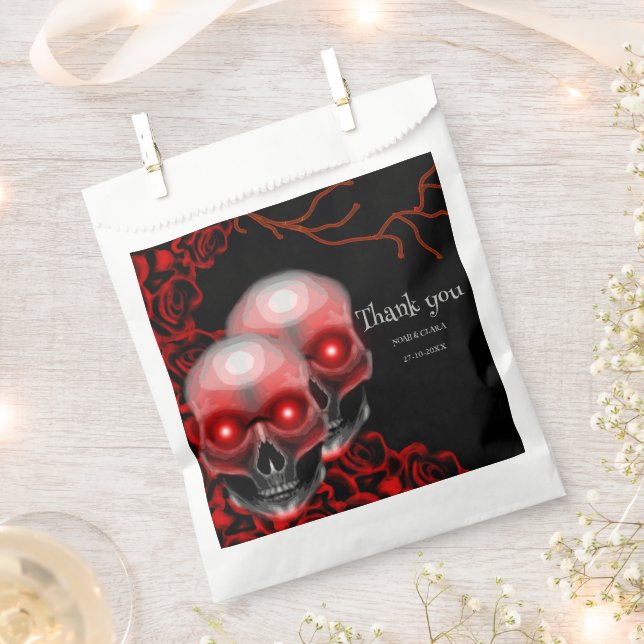 Red Scary floral dark moody gothic skull Halloween Favour Bags (Clipped)