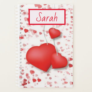 Red Scattered Hearts and Love Personalised Planner