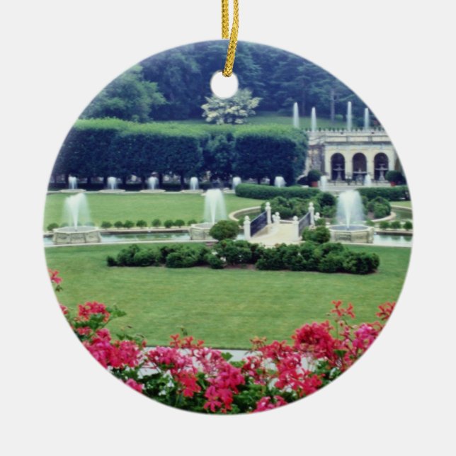 Red Scene from conservatory balcony, Longwood Gard Ceramic Tree Decoration (Front)