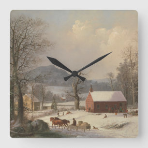 Red School House (Country Scene) 1858 Square Wall Clock