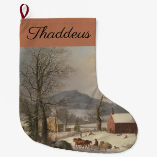 Red School House (Country Scene): Large Christmas Stocking