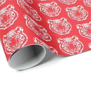 Red School Mascot Tigers Logo Wrapping Paper