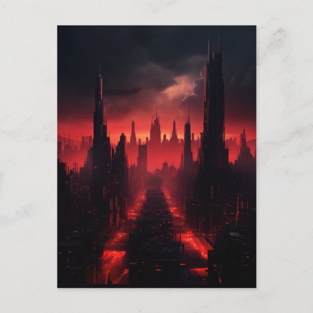 Red SciFi City Postcard (Front)