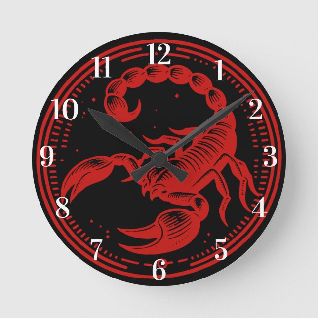 Red Scorpion Astrology Zodiac Sign Scorpio Round Clock (Front)