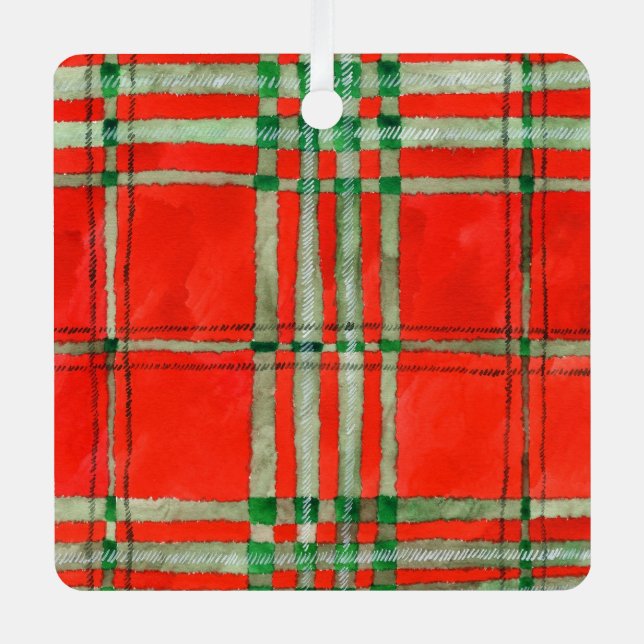 RED SCOTT TARTAN Aluminium Square Ornament (Front)