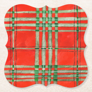 RED SCOTT TARTAN Bracket Paper Coasters