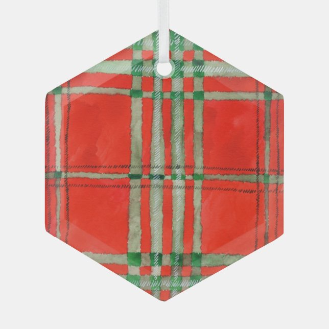 RED SCOTT TARTAN Glass Hexagon Ornament (Front)
