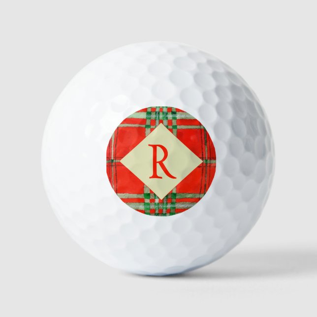 RED SCOTT TARTAN Golf Balls + Initial (Front)