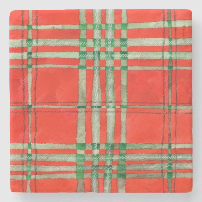 RED SCOTT TARTAN Marble Stone Coaster (Front)