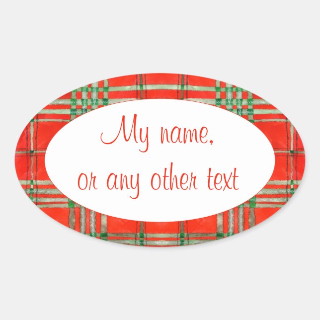 RED SCOTT TARTAN Oval Matte Stickers (Front)