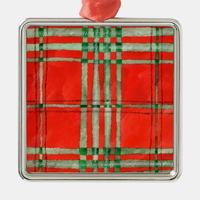 RED SCOTT TARTAN Premium Square Ornament (Front)