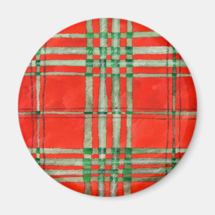 RED SCOTT TARTAN Round Magnet