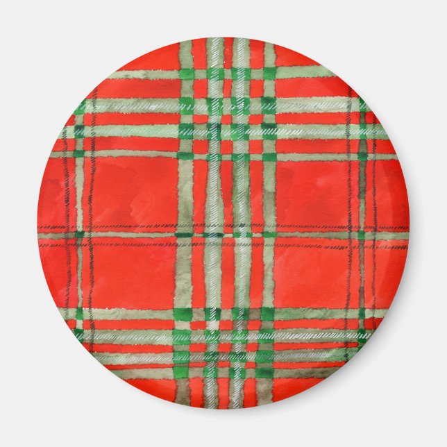 RED SCOTT TARTAN Round Magnet (Front)