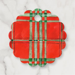 RED SCOTT TARTAN Scalloped Gift Tags