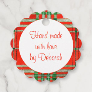 RED SCOTT TARTAN Scalloped Round "Hand Made" Tags