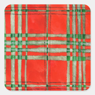 RED SCOTT TARTAN Small Square Stickers