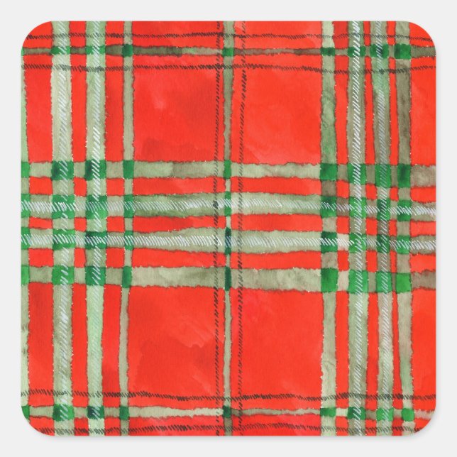 RED SCOTT TARTAN Small Square Stickers (Front)