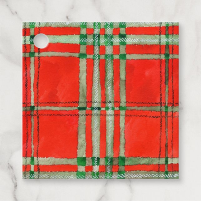 RED SCOTT TARTAN Square Gift Tags (Front)