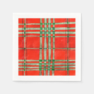 RED SCOTT TARTAN Standard Cocktail Paper Napkins
