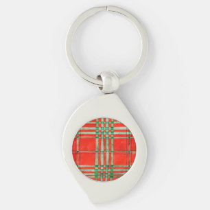 RED SCOTT TARTAN Swirl Metal Keychain