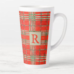RED SCOTT TARTAN Tall Latte Mug + Text