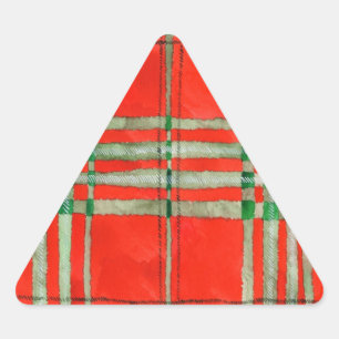 RED SCOTT TARTAN Triangle Stickers