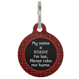 Red Scottish Plaid Chalkboard Personalized Large Pet Tag