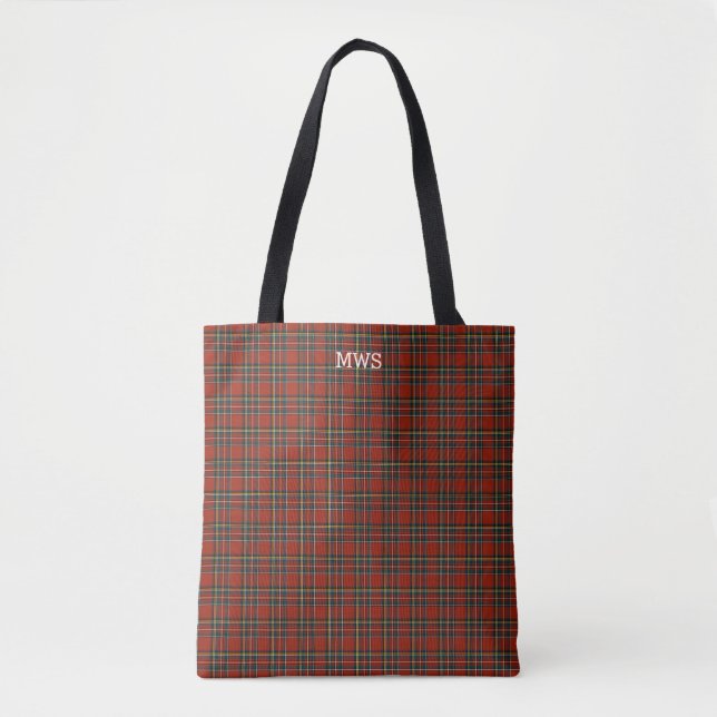 Red Scottish Plaid Royal Stewart Tartan Monogram Tote Bag (Front)