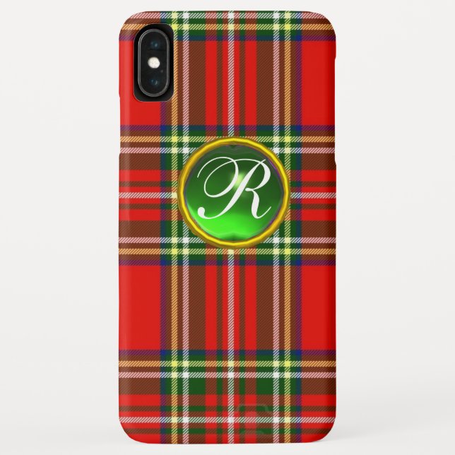 RED SCOTTISH TARTAN AND GREEN GEMSTONE MONOGRAM Case-Mate iPhone CASE (Back)