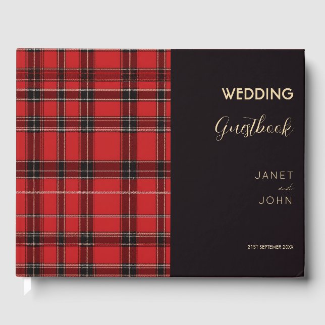 Red Scottish Tartan Wedding  Guest Book (Front)