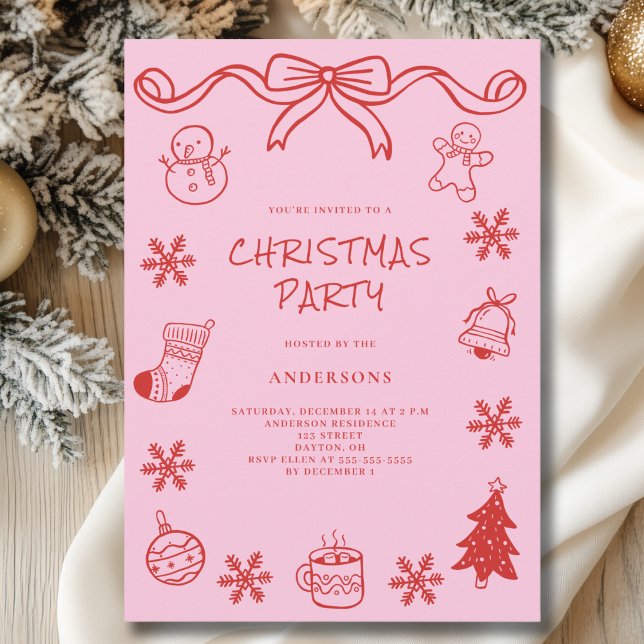 Red Scribble Hand Drawn Christmas Party Invitation (Creator Uploaded)
