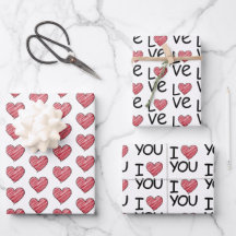 Red Scribble Heart and I Love You Script Pattern