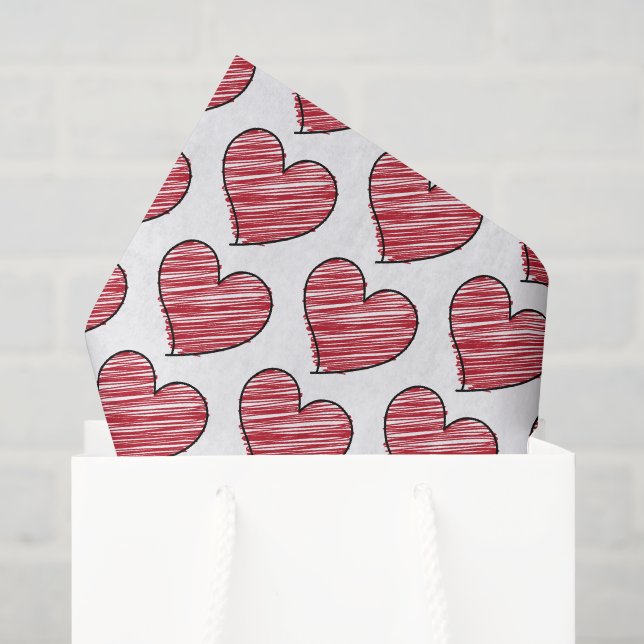 Red Scribble Heart Pattern Hand Drawn Minimalist Tissue Paper (Gift Bag)