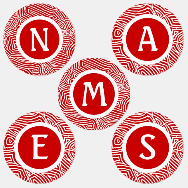 Red Scribbleprint Labels (Group)