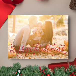 Red Script Big Photo Merry Christmas Card