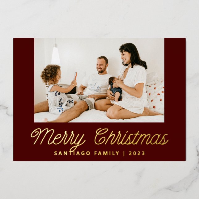 Red Script Calligraphy Family Photo Christmas (Front)