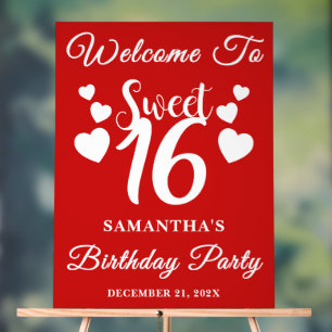 Red Script Christmas Sweet 16 Birthday Welcome Acrylic Sign