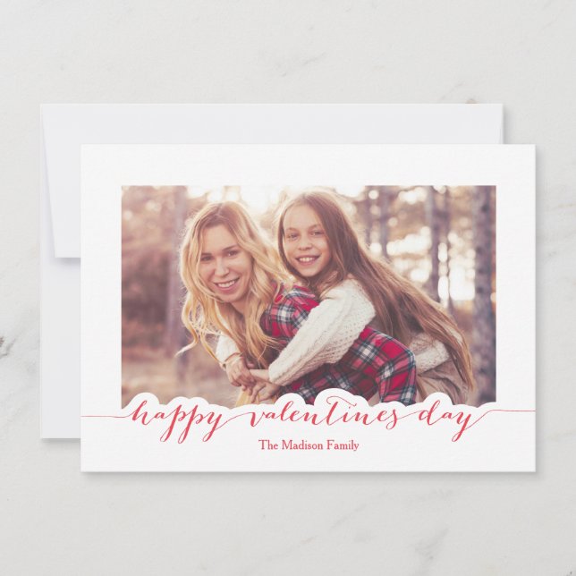 Red Script Happy Valentine's Day Photo Frame Holiday Card (Front)