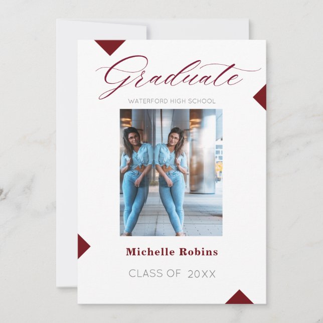 Red Script High School Senior Grad Announcement (Front)